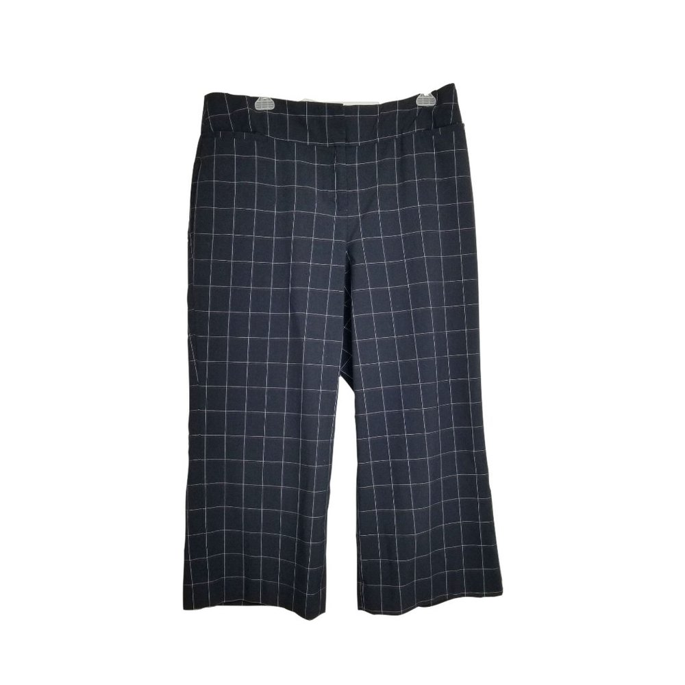 Lane Bryant Plaid Navy Blue Trousers Pants Casual Stretchy Comfort High Waist